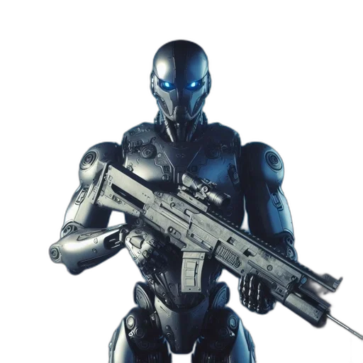 robot, weapon, concept art, 3d render transparent PNG cut-out