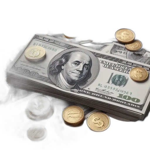 dollar, bills, coins, featuring transparent PNG cut-out