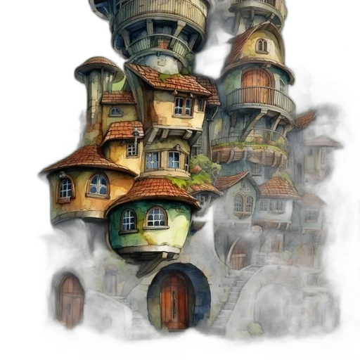 building, concept art, fantasy art, watercolor transparent PNG cut-out