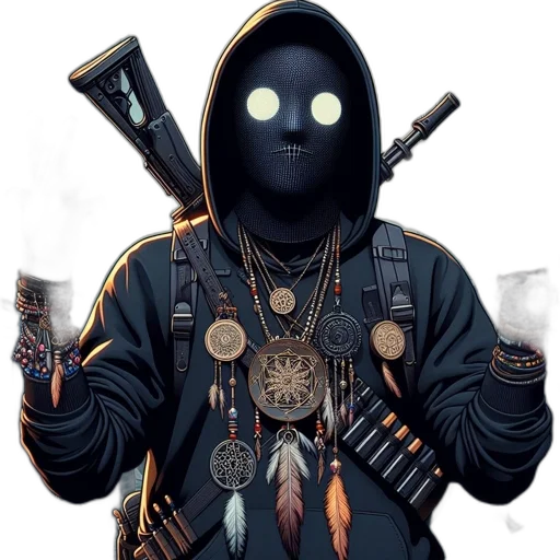 mask, jacket, weapon, face transparent PNG cut-out