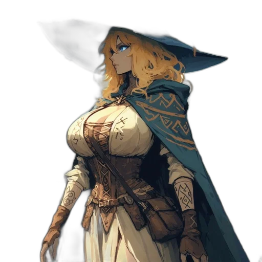 dress, staff, sword, hat transparent PNG cut-out
