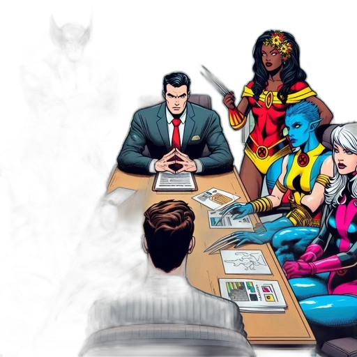 comic book art, concept art, meeting, room transparent PNG cut-out