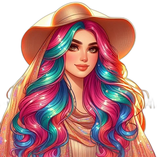hair, hat, dress, jewelry transparent PNG cut-out