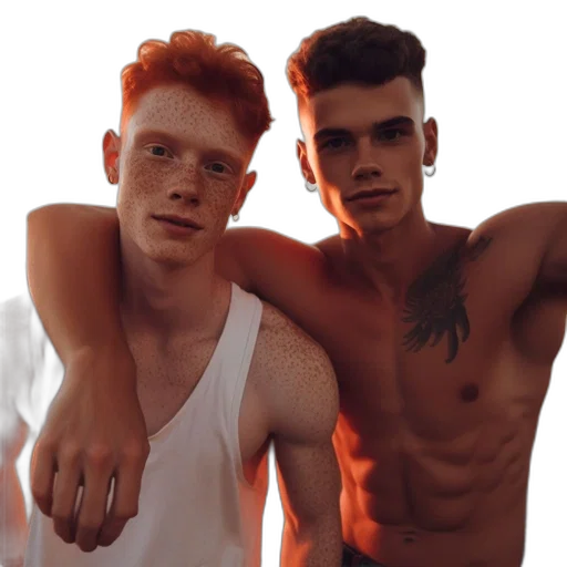photorealistic, two, young, men transparent PNG cut-out