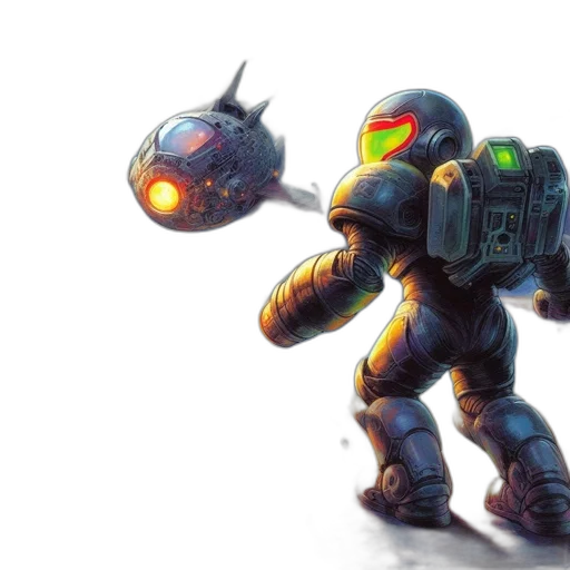robot, weapon, concept art, pixel art transparent PNG cut-out
