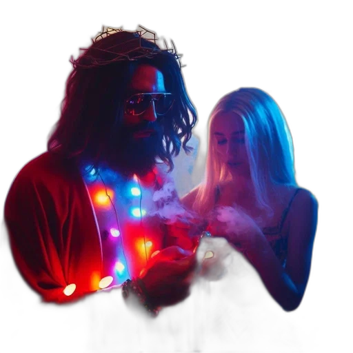 crown, vaporwave, fire, neon lights transparent PNG cut-out