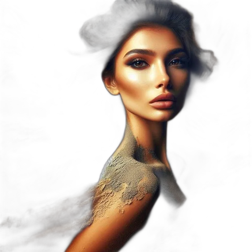 face, dress, jewelry, photorealistic transparent PNG cut-out