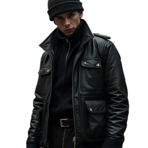 jacket, hat, cyberpunk, photorealistic transparent PNG cut-out
