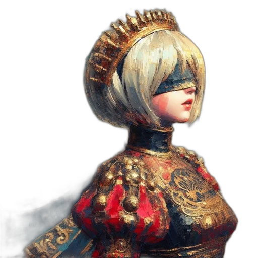 crown, dress, face, staff transparent PNG cut-out