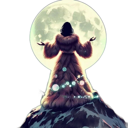dress, jacket, creature, staff transparent PNG cut-out