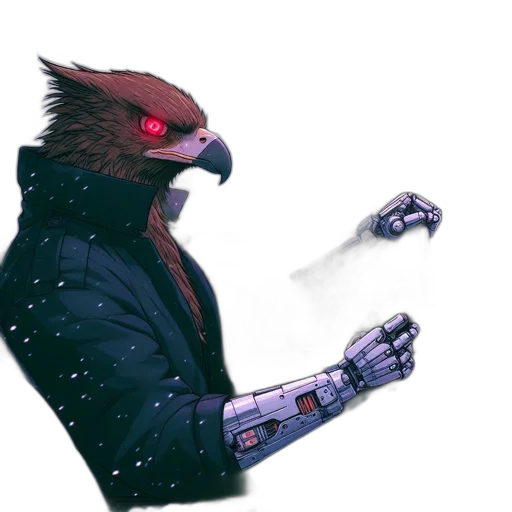 jacket, mask, staff, robot transparent PNG cut-out