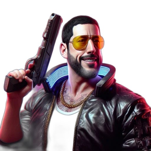jacket, weapon, face, cyberpunk transparent PNG cut-out