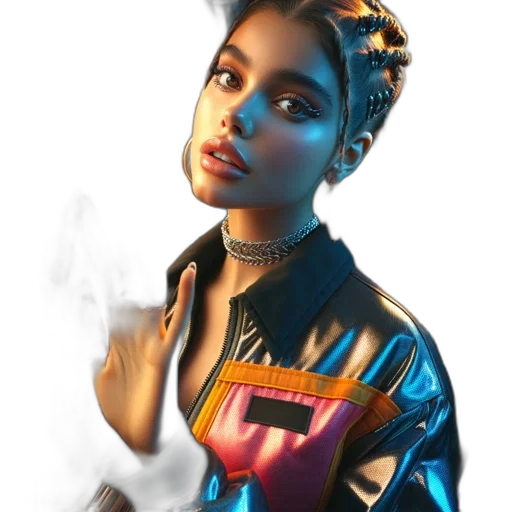 jacket, jewelry, face, photorealistic transparent PNG cut-out