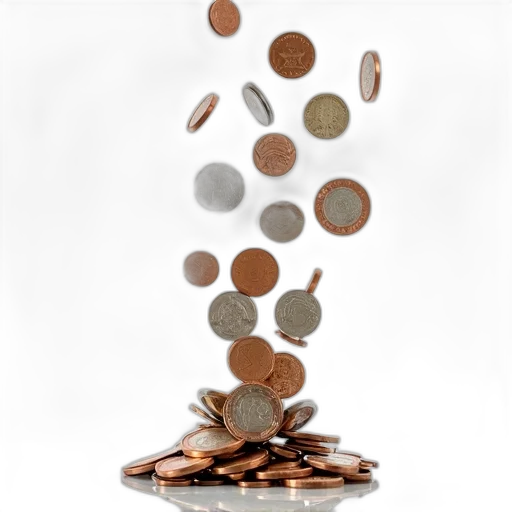 collection, various, coins, displayed transparent PNG cut-out