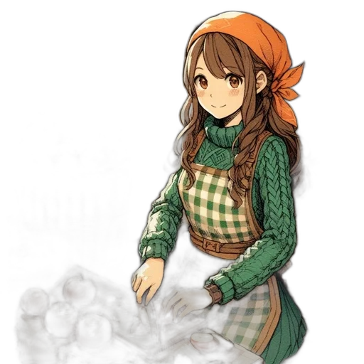 dress, hat, staff, flower transparent PNG cut-out