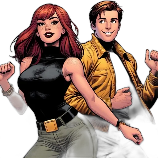 comic book art, concept art, two, animated transparent PNG cut-out