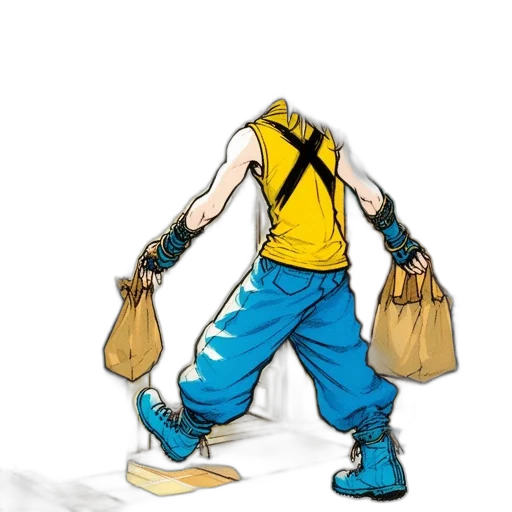 jacket, staff, weapon, mask transparent PNG cut-out