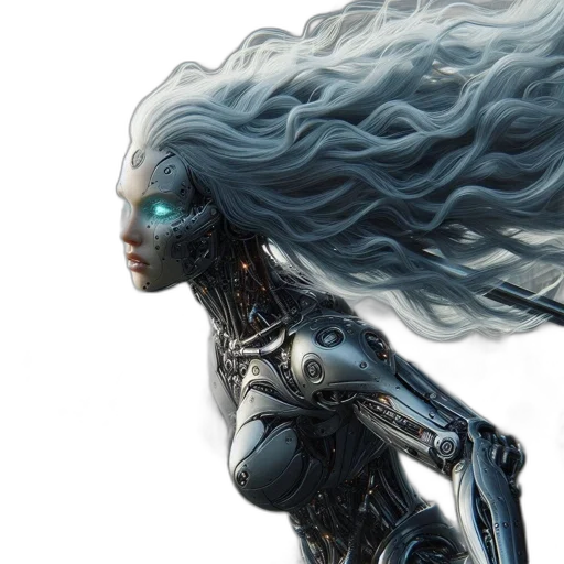 robot, hair, concept art, fantasy art transparent PNG cut-out