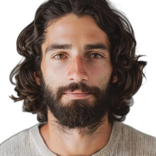 face, hair, staff, jacket transparent PNG cut-out