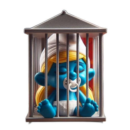 blue, smurf, figurine, caged transparent PNG cut-out