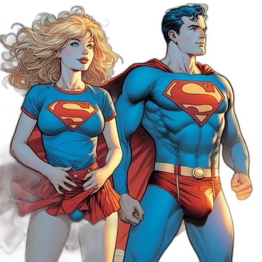comic book art, concept art, superman, supergirl transparent PNG cut-out
