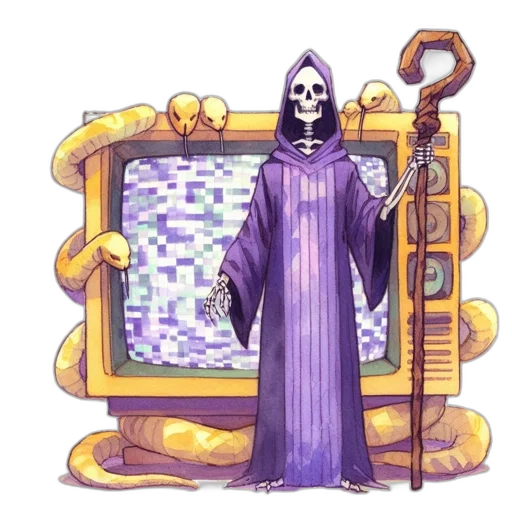 staff, dress, robot, pixel art transparent PNG cut-out