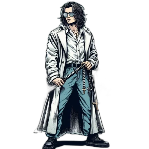 jacket, staff, sword, weapon transparent PNG cut-out