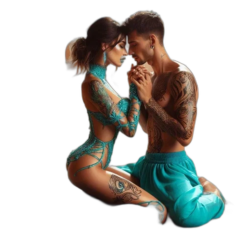 underwater, neon lights, couple, turquoise transparent PNG cut-out
