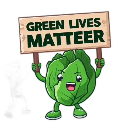 green, anthropomorphic, smiling, cabbage transparent PNG cut-out