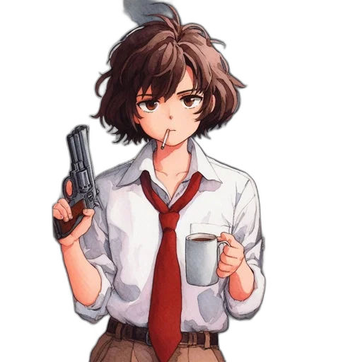 weapon, staff, jacket, anime transparent PNG cut-out