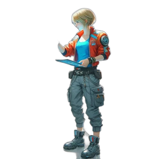 jacket, robot, weapon, staff transparent PNG cut-out