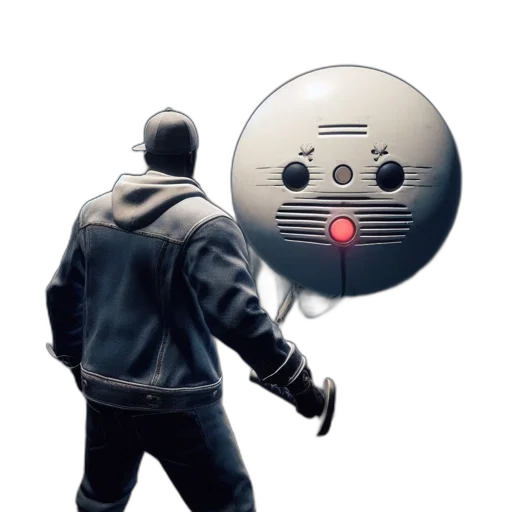 robot, mask, weapon, jacket transparent PNG cut-out