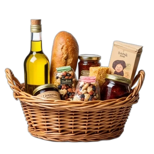 food, wicker, basket, filled transparent PNG cut-out