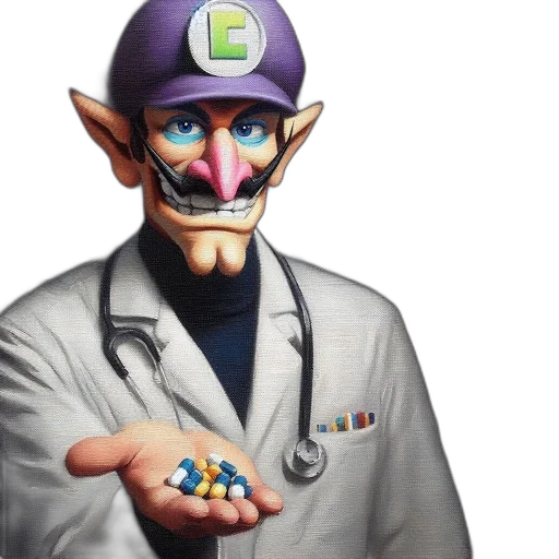mask, concept art, 3d render, waluigi-inspired transparent PNG cut-out