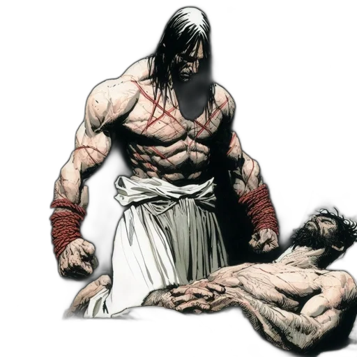 comic book art, concept art, two, muscular transparent PNG cut-out