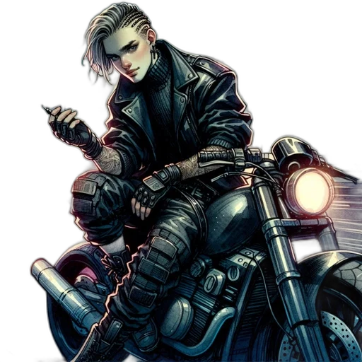 jacket, weapon, comic book art, cyberpunk transparent PNG cut-out