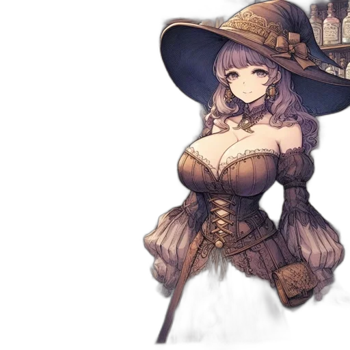 dress, hat, staff, weapon transparent PNG cut-out