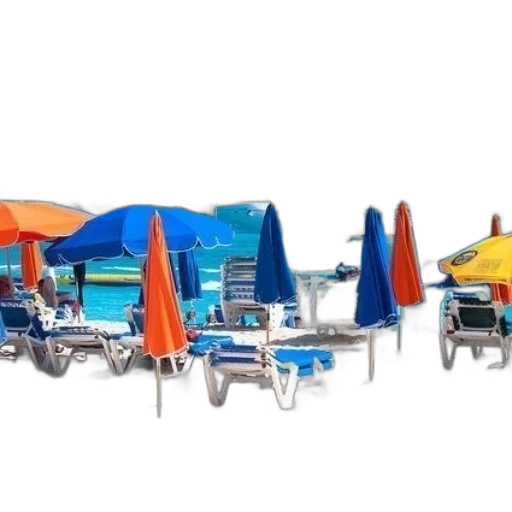 umbrella, 3d render, beach, blue transparent PNG cut-out