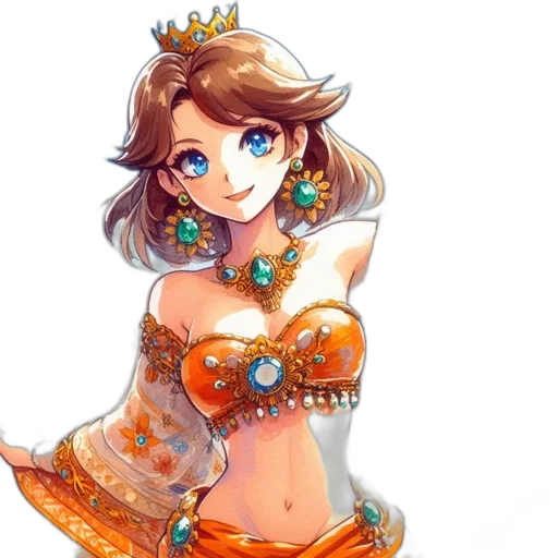 dress, crown, jewelry, staff transparent PNG cut-out