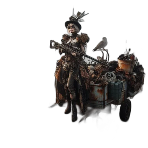 weapon, hat, robot, staff transparent PNG cut-out