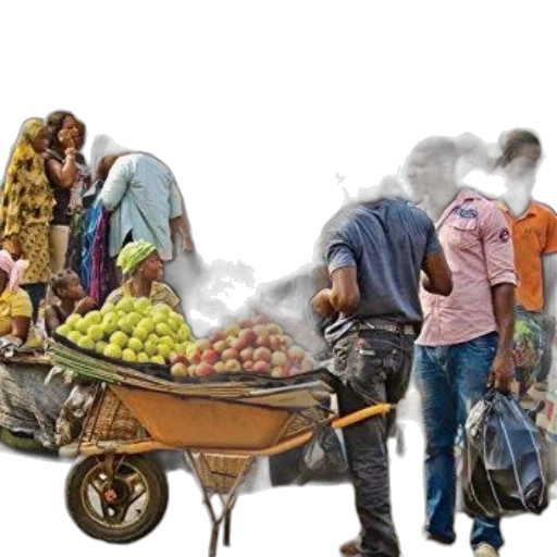 photorealistic, bustling, market, scene transparent PNG cut-out