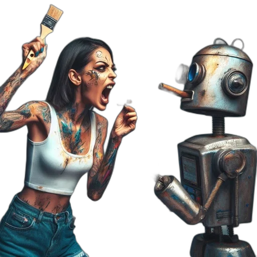 robot, concept art, comic book art, cyberpunk transparent PNG cut-out