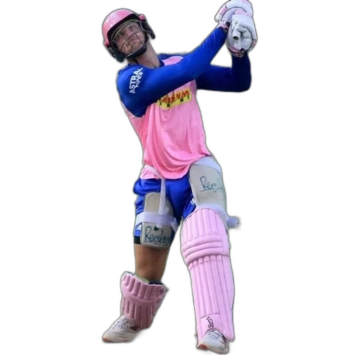 cricket, player, pink, blue transparent PNG cut-out