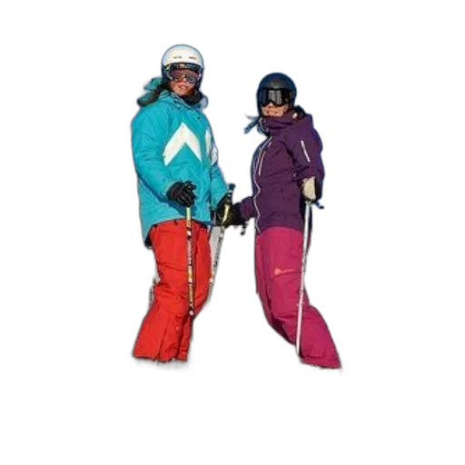 jacket, two, skiers, pose transparent PNG cut-out