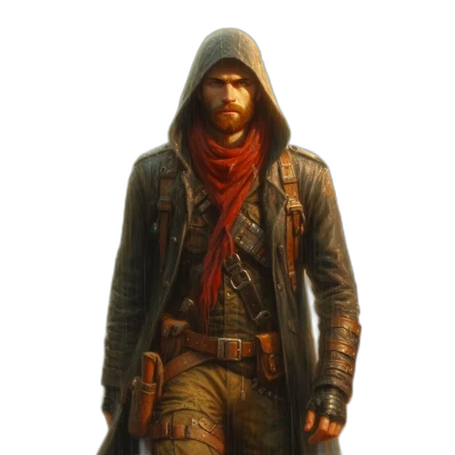 jacket, weapon, staff, face transparent PNG cut-out