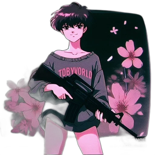 weapon, jacket, flower, vaporwave transparent PNG cut-out