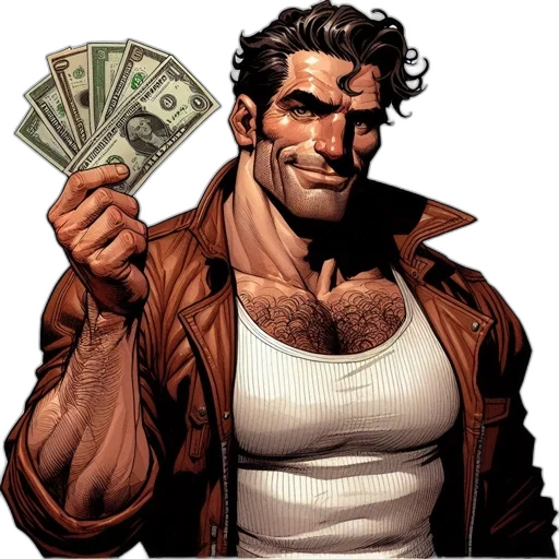 jacket, comic book art, concept art, muscular transparent PNG cut-out
