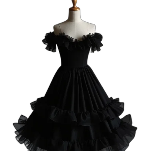 dress, 3d render, dark, black transparent PNG cut-out