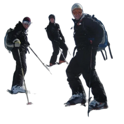 staff, snow, three, skiers transparent PNG cut-out
