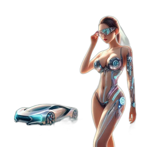 robot, car, dress, cyberpunk transparent PNG cut-out